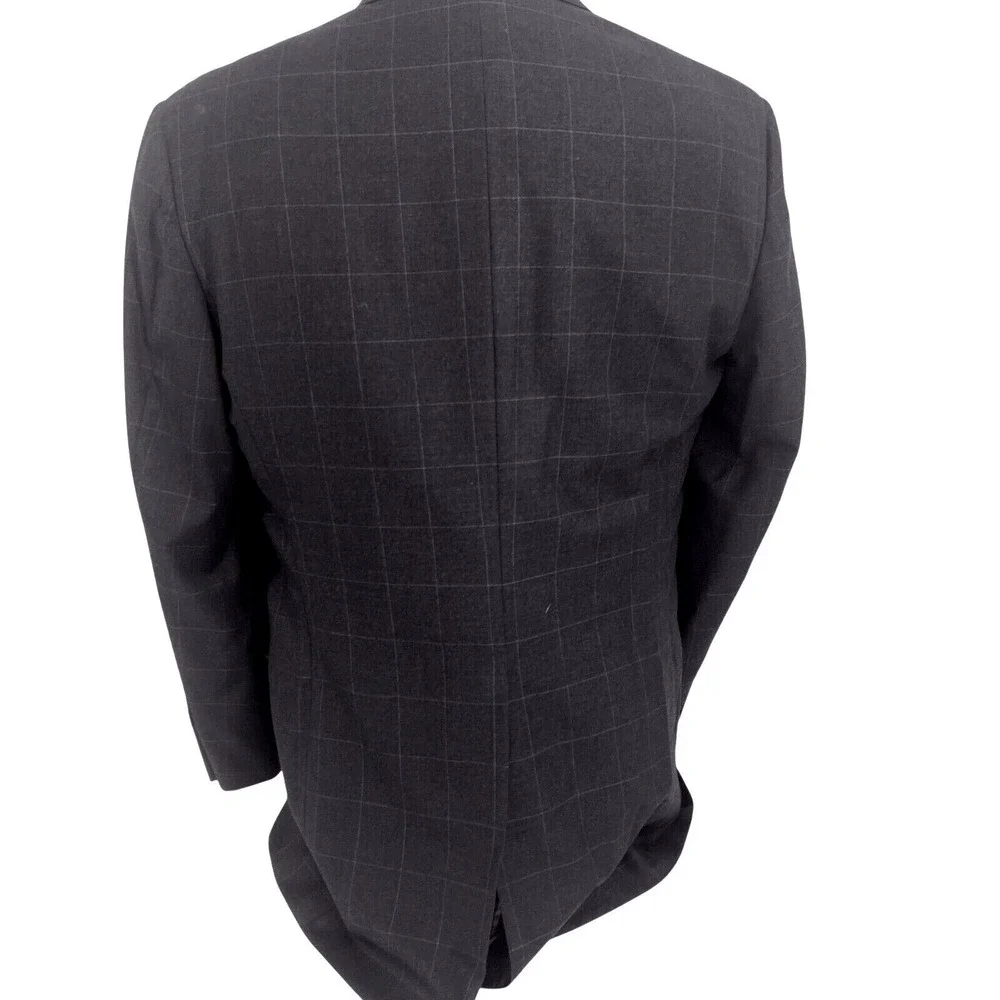 Hickey Freeman Gray Check Plaid‎ Blazer Loro Piana Fabric Italy Tasmanian 42 L